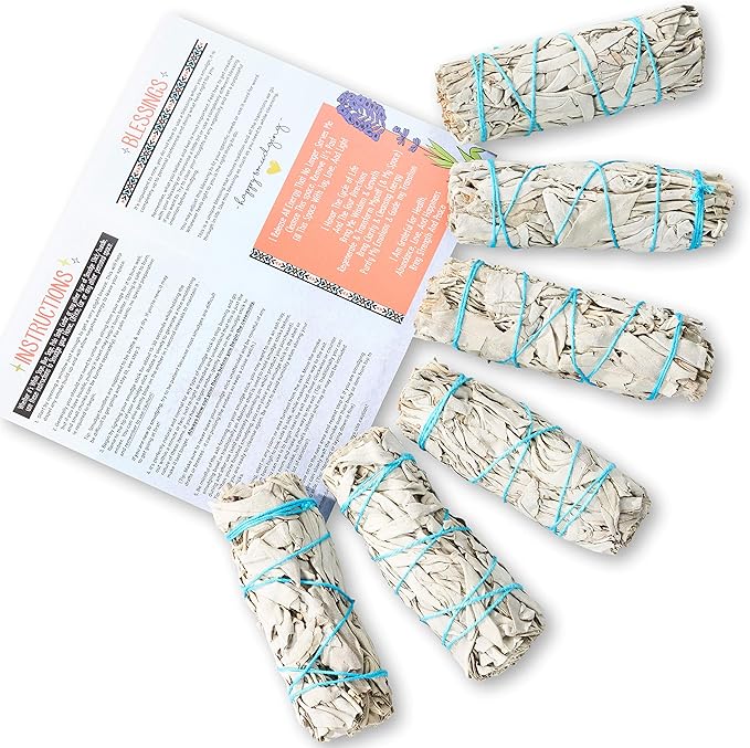 6 Pack White Sage ~ Sage Smudge Sticks for Smudging & Cleansing Energy ~ Bulk/Wholesale ~ Sustainably Grown (6 Pack)
