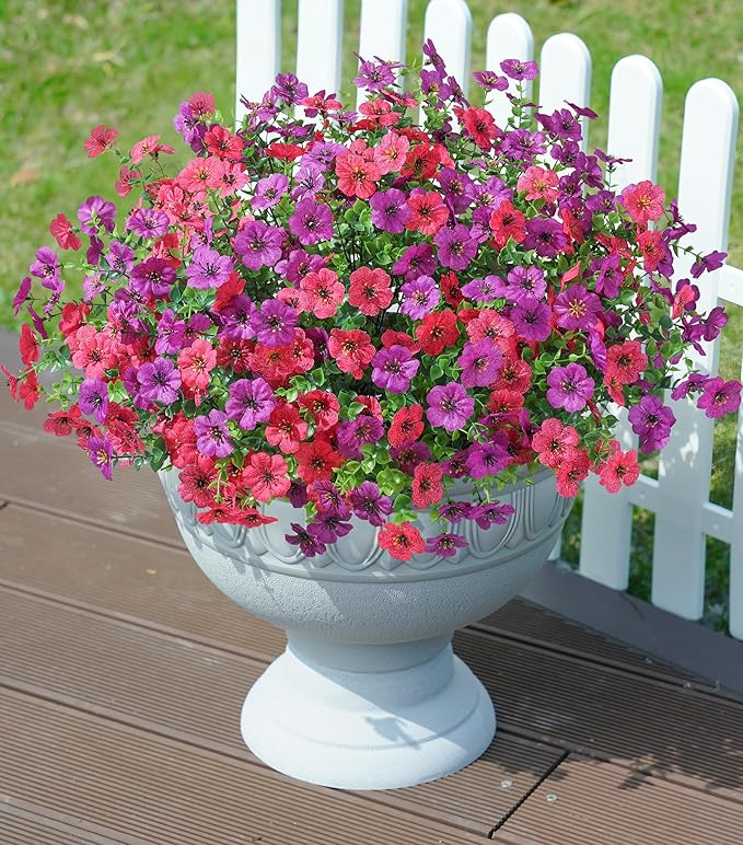 Artificial Flowers for Outdoors Daisy 12 Bundles for Home Decoration, Faux Flower Fake Plants Outside Decoration with Eucalyptus UV Resistant for Planter Porch Patio Yard Garden