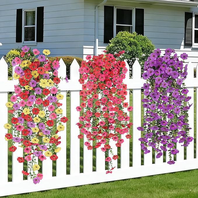 2PCS Artificial Flowers for Outdoors, UV Resistant Fake Silk Flowers for Outside, Realistic Faux Plants for Hanging Baskets, Planters - Porch, Patio, Garden Décor (Purple)