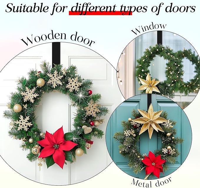 MCFULL Wreath Hangers for Front Door Valentines Day Decorations,12 in Black Wreath Door Hanger Hook,Over The Door Hooks for Front Porch Decor,Metal Garland Holder for Valentines Spring Wreath Decor