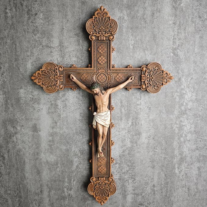 BC Catholic Crucifix Wall Cross, Holy Cross, Religious Gift, Hand-painted in Vintage Style Full Color, 12"H by Buildclassic
