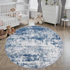Round Area Rug for Living Room: 5 ft Washable Modern Abstract Soft Thin Rug Indoor Floor No Slip Stain Resistant Carpet for Bedroom Dining Room Farmhouse Nursery Home Office - Blue