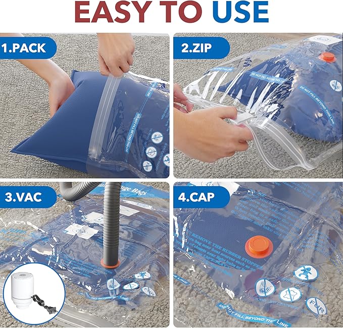 MEIQIHOME Vacuum Storage Bags, Space Saver Sealer Bags,Vacuum seal bags for clothing, Pillows, Comforters, Blankets, Bedding,24 Pack Vacuum Storage Bags with Electric Pump