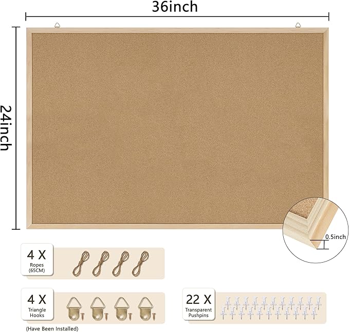 DAHAPYBOO Cork Board 2Pack,36x24 Bulletin Board for Office with Pin Oak Wood Boards, Message Board or Vision Board.