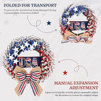 4th of July Wreath, 20 inch Patriotic Wreaths for Front Door, Red White Blue American Independence Day Memorial Day Flag Day 250th Anniversary Patriotic Home Decor Indoor Outdoor