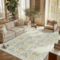Light Beige Green Area Rug 6x9 - Washable Vintage Living Room Rug for Kids Room, Bedroom, Nursery & Dining Room - Low Pile, Non-Slip & Stain Resistant
