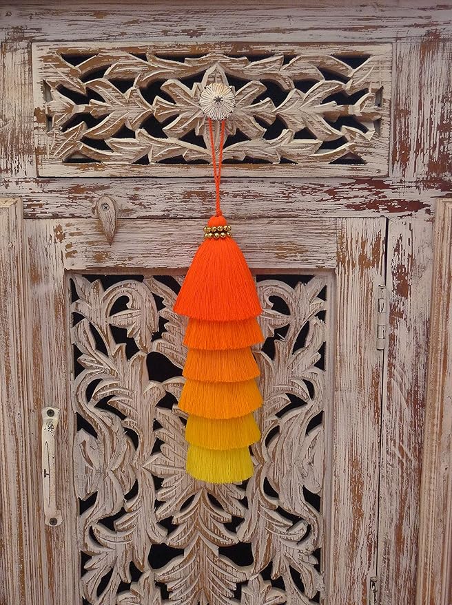 Tassellini Multi-Colored Layered Large Cotton Tassel with Hanging Loop for Furniture Décor, Home or Handbag Accessory (Red)