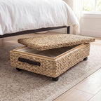 happimess BSK1006A 26.38" Chett Minimalist Hand-Woven Hyacinth/Wood Underbed Storage Bin with Wheels and Handles for Storage and Decoration in Bathroom, Bedroom, Closet, Entryway, Guest Room, Natural