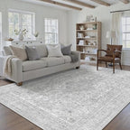 Gray Area Rug 6x9 for Living Room Washable Vintage Carpet Low Pile Non Slip Distressed Soft Traditional Retro Oriental Large Grey Accent Throw Rug Office Bedroom Dining Room Playroom