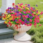 Artificial Fake Flowers Plants for Outdoors Spring Summer Decor,16 Bundles Faux Flowers Plant Silk Daisy UV Resistant for Outside Planters Front Porch Patio Yard Garden Home(Red,Purple,Yellow,Fuchsia)