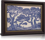 Vintage Gold Framed Wall Art Oak Tree Forest Painting Canvas Prints Blue Woodland Nature Landscape Picture Moody Botanical Poster Artwork for Living Room Bedroom, 12x16in