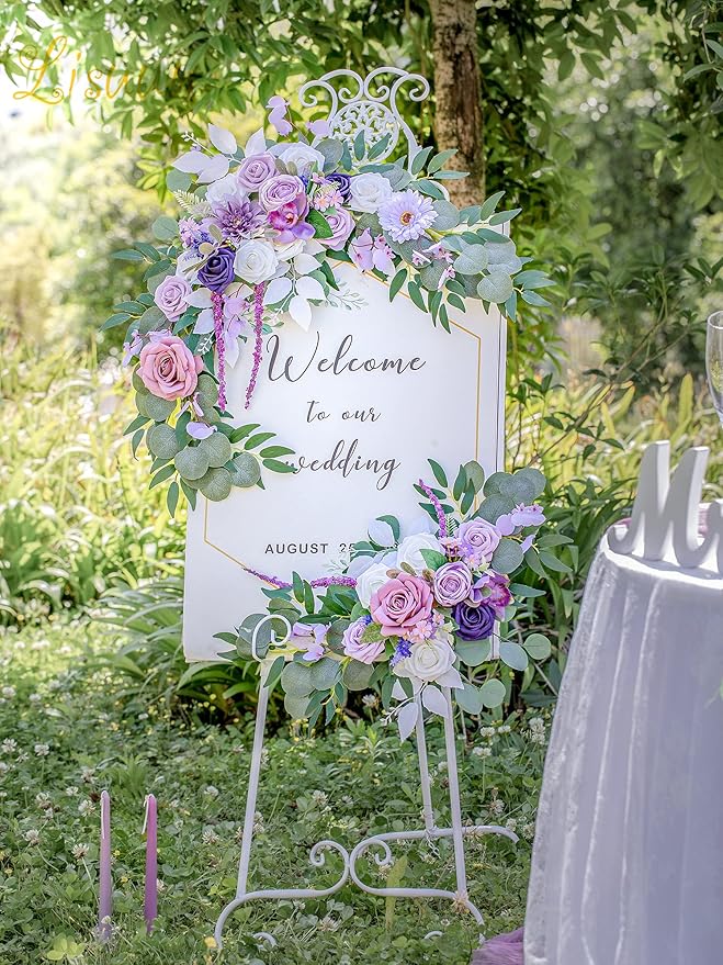 Lisuun Wedding Arch Flowers, Artificial Flowers for Decoration, 2pcs Flower Swag and 1 pcs Semi-Sheer Chiffon Table Runner Swag for Beautiful Dream Wedding Ceremony Floral Decor - Pack of 3