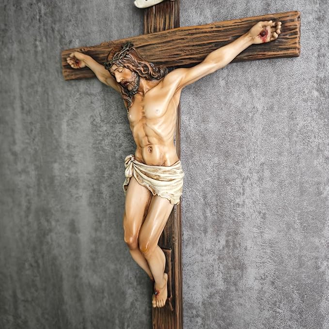 BC Catholic Crucifix Wall Cross, 14"H Jesus Christ Inspirational Home Décor, Religious Devout Gift, Renaissance Sculpture Handmade by Buildclassic