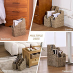 BROWNLILY Scalloped Magazine Holder Set of 2 - Natural Handwoven Seagrass Book Baskets for Bedroom, Bathroom, Living Room, Home, Office - Home Organization and Storage
