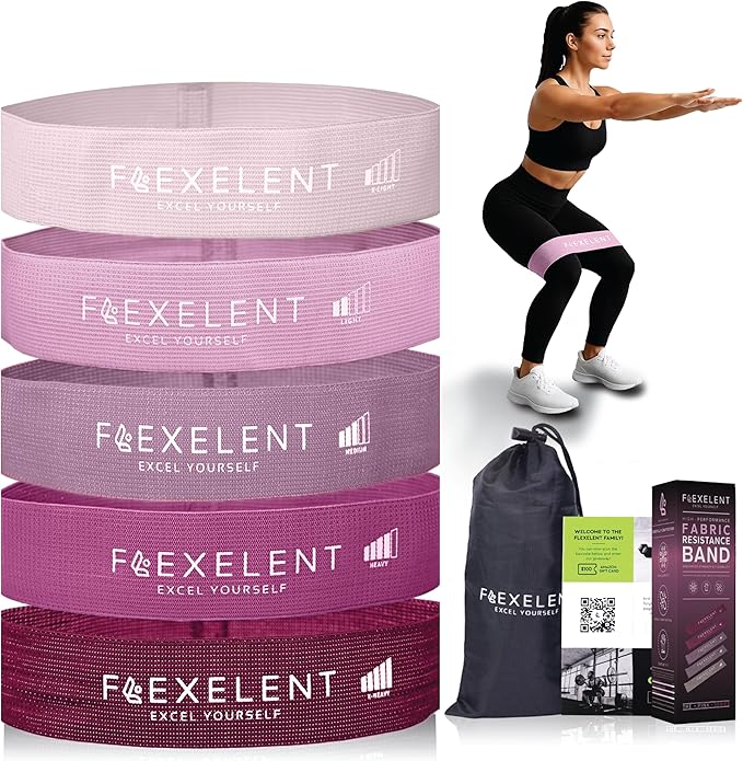 Fabric Resistance Bands for Working Out – 5 Strength Levels from Extra Light to Extra Heavy – Thick Workout Bands for Legs, Glutes, HIPS, Stretching, Strength Training with Storage Bag