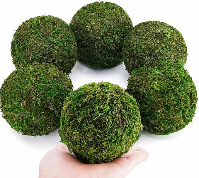Decorative Moss Balls Set - Fake Moss Balls for Bowl Fillers, Centerpiece Decor, Home Decor, Vase Filler, Wedding Decor, Table Arrangement, Coffee Accents, DIY Crafts (Large - 3.2"-Set of 6)