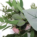 MSUIINT 25.6 Inch Artificial Rose Flower Swag with Green Leaves, Handmade Fake Plant for Front Door, Wedding Arch Flowers Spring Floral Swag, Wall Hanging Swag for Home Party Decor(Pink)