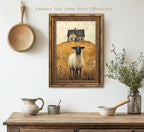 Vintage Gold Framed Wall Art Retro Country Sheep Oil Painting Canvas Prints Farmhouse Landscape Picture Wall Decor Rustic Farmhouse Animal Poster Artwork for Living Room Bedroom Bathroom, 16x24in
