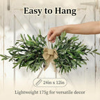 26" Farmhouse Olive Leaf Greenery Swag with Premium Burlap Bow, Realistic Faux Olive Branch Door Decor for Front Door, Wall, Mantel, Table, Kitchen, Bathroom, Weddings & Seasonal Styling, Green 2Pcs