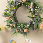 Glitzhome 22" D Easter Wreath with Artificial Easter Eggs Berries and Lavender for Front Door Wall Decor, Spring Easter Garland with Colored Eggs Berries Holiday Decoration