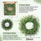 24 Inch Summer Wreaths for Front Door Wreath Spring Outdoor Green Door Wreath for All Seasons Porch Wall Indoor Outdoor Living Room Bedroom Window Farmhouse Home Decoration