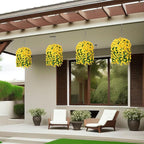 Artificial Faux Hanging Flowers Basket for Spring Summer Outdoor Porch Decor, Fake Silk Colorful Morning Glory Eucalyptus in Planter UV Resistant Look Real for Home Balcony Yard(Yellow)