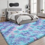 Fluffy Area Rugs 9x12 Living Room Bedroom: Ultra Soft Shag Rug Upgrade Non-Slip Non-Shedding Large Fuzzy Plush Carpet Indoor Floor Carpets for Kids Room Playroom Nursery Dorms Home Rainbow Purple