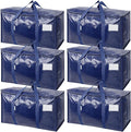 TICONN 6 Pack Extra Large Moving Bags Heavy Duty with Zippers & Carrying Handles, Durable Storage Bags Moving Boxes for Closet Organizers and Storage (6 Pack, Navy)