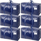 TICONN 6 Pack Extra Large Moving Bags Heavy Duty with Zippers & Carrying Handles, Durable Storage Bags Moving Boxes for Closet Organizers and Storage (6 Pack, Navy)