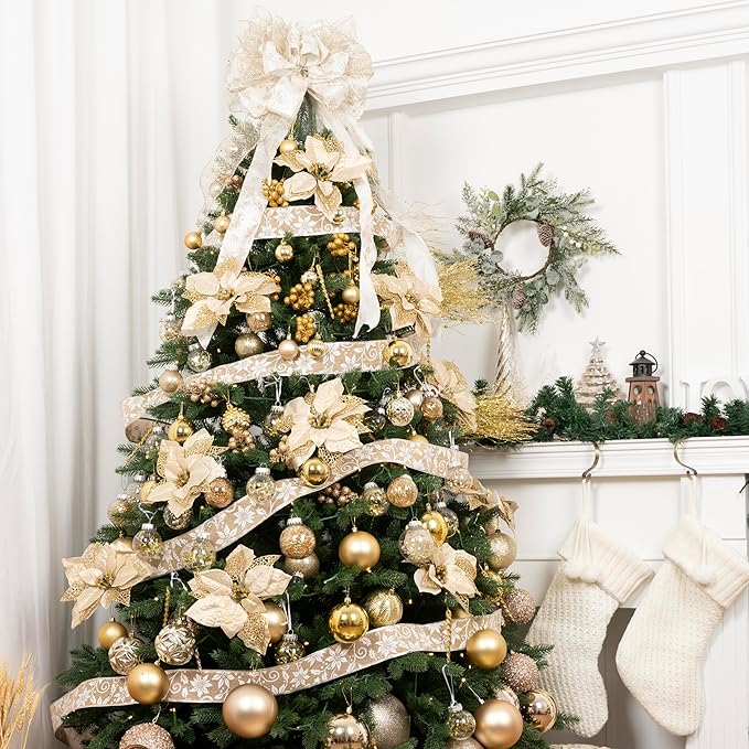 SLK 16-Pack Artificial Glitter Berry Stem Ornaments, Christmas Decorative Glittery Twigs, Picks, Branches for Tree, Wreath, Small Vase, Halloween Party (Gold)
