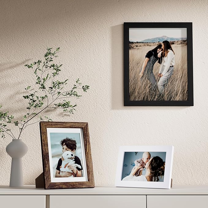 Vittanly Picture Frames Set of 10, Picture Frames Collage Wall Decor with Two 8x10, Four 5x7, and Four 4x6 Photo Frames, Gallery Wall Frame Set for Wall or Tabletop Display, Black, Brown and White