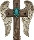 De Leon Collections 15630 Winged Cross Turquoise, Brown, and White 10 Inch Polyresin Rustic Distressed Decorative Home Décor Hanging Sculpture Wall Cross