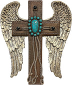 De Leon Collections 15630 Winged Cross Turquoise, Brown, and White 10 Inch Polyresin Rustic Distressed Decorative Home Décor Hanging Sculpture Wall Cross