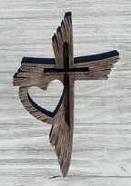 Top Brass Rustic One Love Decorative Heart Wall Cross - Multi Layered Weathered Wood Look Spiritual Jesus Art Sculpture
