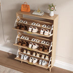 Shoe Cabinet for Entryway with 3 Flip Drawers, Slim Wooden Shoe Storage Organizer with Modern Fluted Pannel，Freestanding Narrow Hidden Shoe Rack for Hallway, Foyer, Living Room