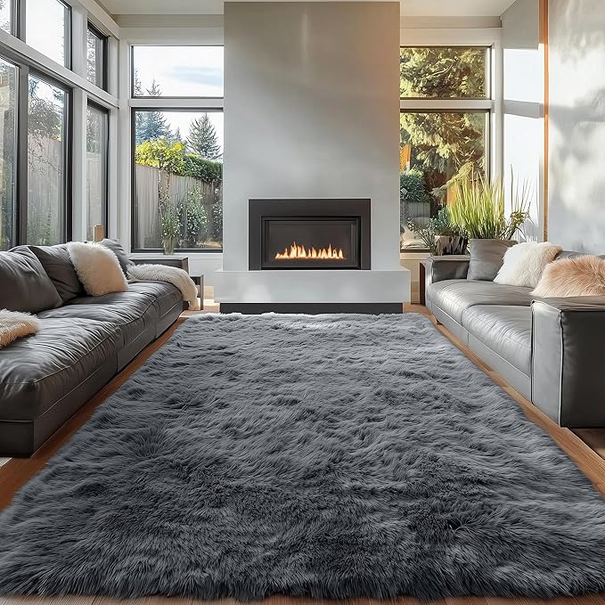 OLANLY 6x8 Machine Washable Large Area Rugs for Living Room, Bedroom, Soft Fluffy Shaggy Bedside Rug, Indoor Floor Carpet for Kids Girls and Boys, Dorms, Nursery, Home Decor Aesthetic, Grey