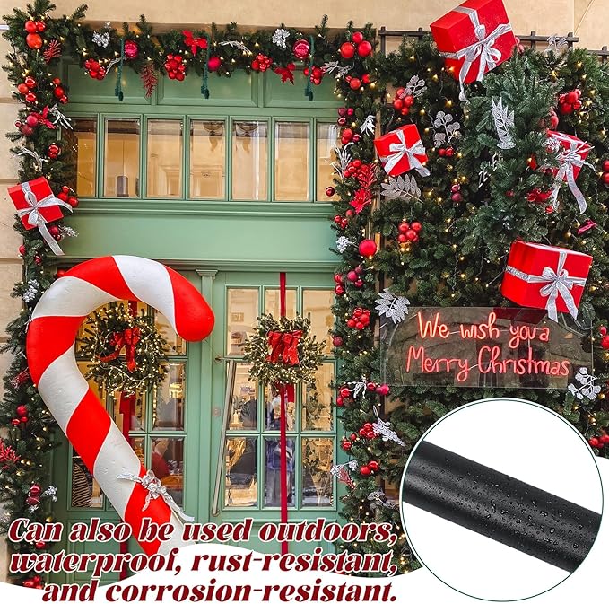 Leinuosen Christmas Front Door Garland Hanger 43-74 Inch Adjustable Christmas Wreath Hanger Stainless Steel Retractable Rod with 3 Green Tie Ropes No Nail Screw No Damage for Xmas DIY Hanging(Black)