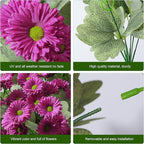 HyeFlora Artificial Flowers for Outdoors Spring Summer Outside Decor, 6 Bundles Fake Daisy Realistic Silk Flowers UV Resistant Outdoor Faux Plants for Planter Front Door Porch Balcony Yard, Fuchsia