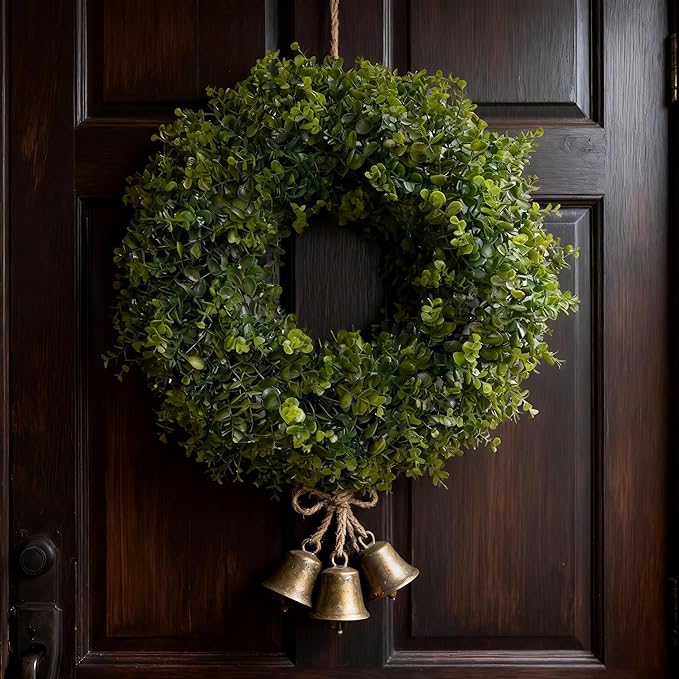 Hiptree 18 Inch Boxwood Wreath for Front Door-Artificial Spring Greenery Indoor Outdoor Wreaths Decorations, Farmhouse Wall Decor-Wedding,Summer, Fall, Winter,Easter, Green All Year Round,DIY Wreaths