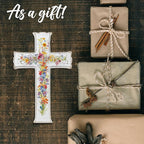 VZVCTFS White Multicolored Wildflowers Cross Wall Decor with Scripture - John 6:35 Wooden Christian Sign, Rustic Farmhouse Inspirational Gift for Home, Easter Christmas Hanging Art (6.5x10 Inch)（A07）