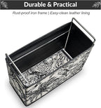 Jungle Theme Magazine Holder - Black & White Embroidered Fabric Magazine Rack Floor, Vintage Faux Leather Newspaper Book Basket Box for Bathroom, Living Room and Toilet (Random Pattern)