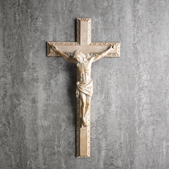 BC Catholic Crucifix Wall Cross, 12" H Jesus Christ Home Decor for Easter, Religious Devout Gift, Wood Carve Looking, Hand Painted by Buildclassic