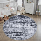 Round Area Rug for Living Room: 8 ft Washable Modern Abstract Soft Thin Rug Indoor Floor No Slip Stain Resistant Carpet for Bedroom Dining Room Farmhouse Nursery Home Office - Black