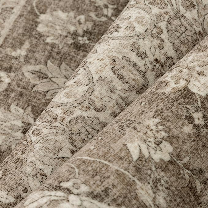 5x7 Area Rug Brown Washable Living Room Vintage Carpet Bedroom Distressed Non Slip Low Pile Thin Dining Room Office Medallion Accent Throw Rug