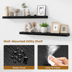 Fun Memories 40 Inch Floating Shelves, Long Wood Wall Shelf Set of 2 with Invisible Brackets, for Bathroom, Living Room, Bedroom, Kitchen, Black