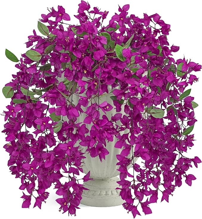 33.5" Bougainvillea Artificial Flowers Fake Purple Flowers, UV Resistant Long Sprays Artificial Bougainvillea Flowers for Indoor & Outdoor Decor, 3PCS Faux Hanging Flower for Home Room Wedding Porch