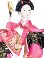 ALAMIYA Home Decoration Asian Japanese Geisha Kimono Doll Collectible Figurine Gift with Paper Fan