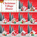 Shappy 48 Pcs Christmas Village Houses Town Buildings Accessories 10 Light up Christmas Village House 12 Mini Trees 12 LED Lights 2 Snow Blanket Box for DIY(Vintage Style)