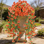 Artificial Hanging Flowers for Outdoors,2 Bundles Silk Fake Fall Flowers for Outside, Realistic Faux Plants for Hanging Baskets, Planters-Porch, Patio, Yard Decor(Orange)