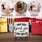 Kitchen Counter Decor, New Home Housewarming Gifts, You Say Good Pie, Farmhouse Kitchen Wooden Plaque with Iron Stand for Dinning Room Desk Shelf Display-A15